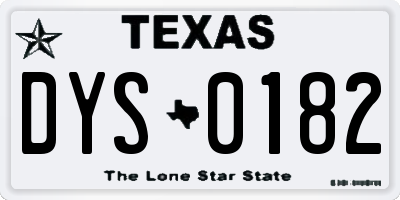TX license plate DYS0182