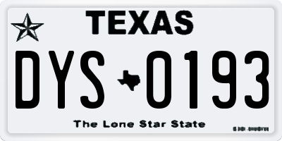 TX license plate DYS0193