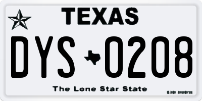 TX license plate DYS0208