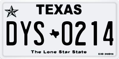 TX license plate DYS0214