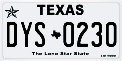 TX license plate DYS0230