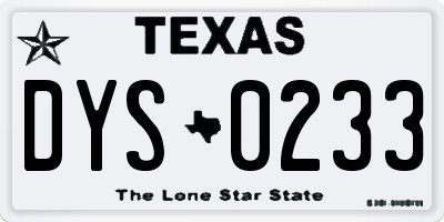 TX license plate DYS0233
