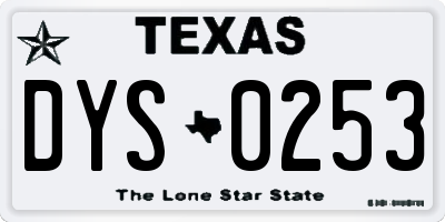 TX license plate DYS0253