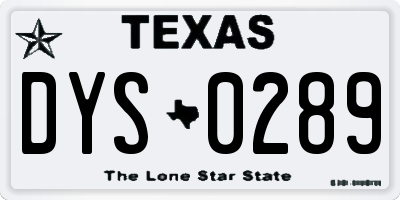 TX license plate DYS0289