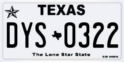 TX license plate DYS0322