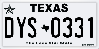 TX license plate DYS0331