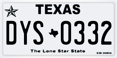 TX license plate DYS0332