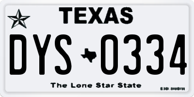 TX license plate DYS0334
