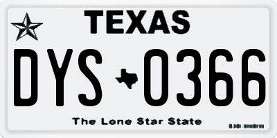 TX license plate DYS0366