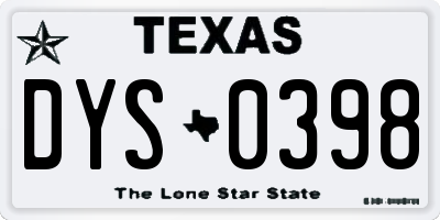 TX license plate DYS0398