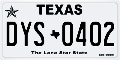 TX license plate DYS0402