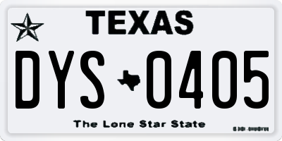 TX license plate DYS0405