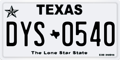 TX license plate DYS0540