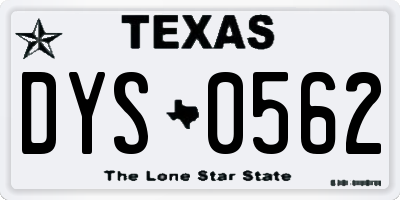 TX license plate DYS0562
