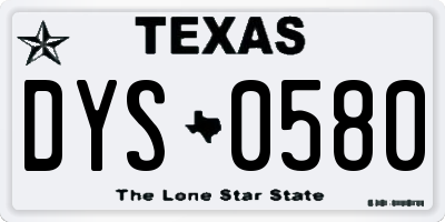 TX license plate DYS0580