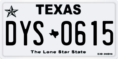 TX license plate DYS0615