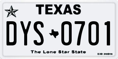 TX license plate DYS0701
