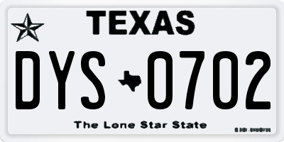 TX license plate DYS0702