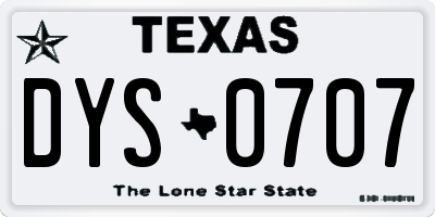 TX license plate DYS0707