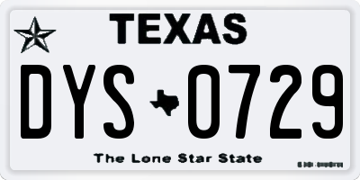 TX license plate DYS0729