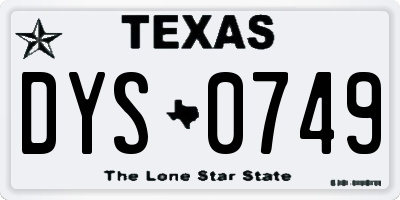 TX license plate DYS0749