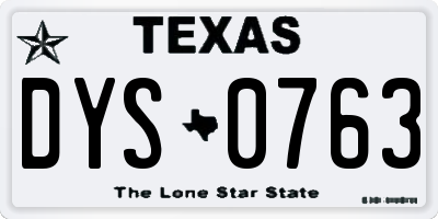 TX license plate DYS0763