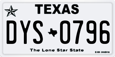 TX license plate DYS0796