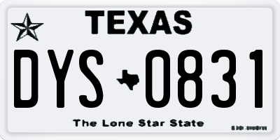 TX license plate DYS0831