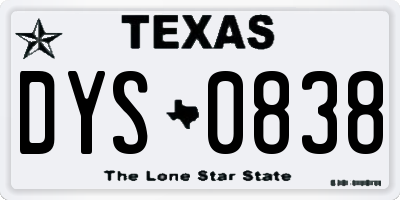 TX license plate DYS0838