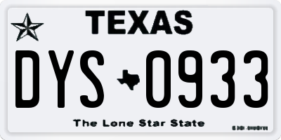 TX license plate DYS0933
