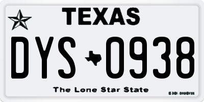 TX license plate DYS0938
