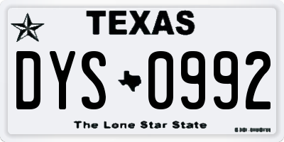 TX license plate DYS0992