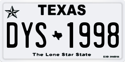 TX license plate DYS1998