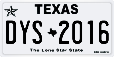 TX license plate DYS2016