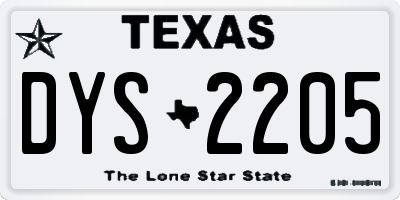 TX license plate DYS2205