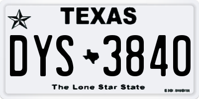 TX license plate DYS3840