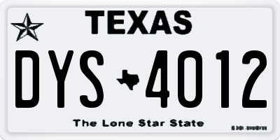 TX license plate DYS4012