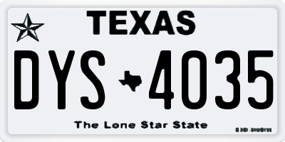 TX license plate DYS4035
