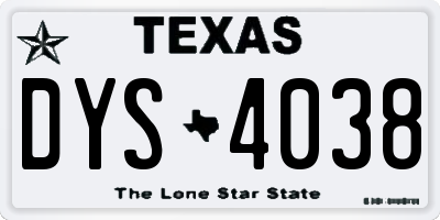 TX license plate DYS4038