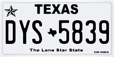 TX license plate DYS5839