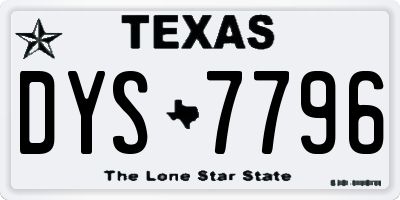 TX license plate DYS7796