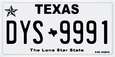 TX license plate DYS9991