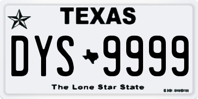 TX license plate DYS9999