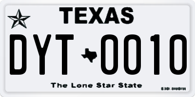 TX license plate DYT0010