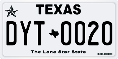 TX license plate DYT0020