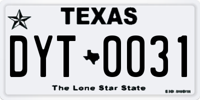 TX license plate DYT0031