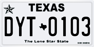 TX license plate DYT0103