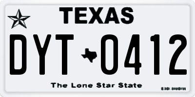 TX license plate DYT0412