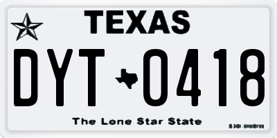 TX license plate DYT0418