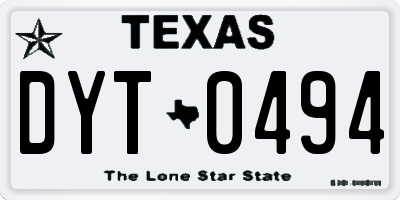 TX license plate DYT0494
